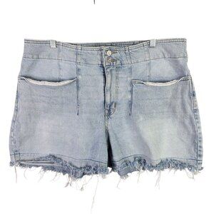 Womens M Jeans Blue Denim A-Line Shorts Curvy Hi Rise Raw Hem Cotton Stretch 20W